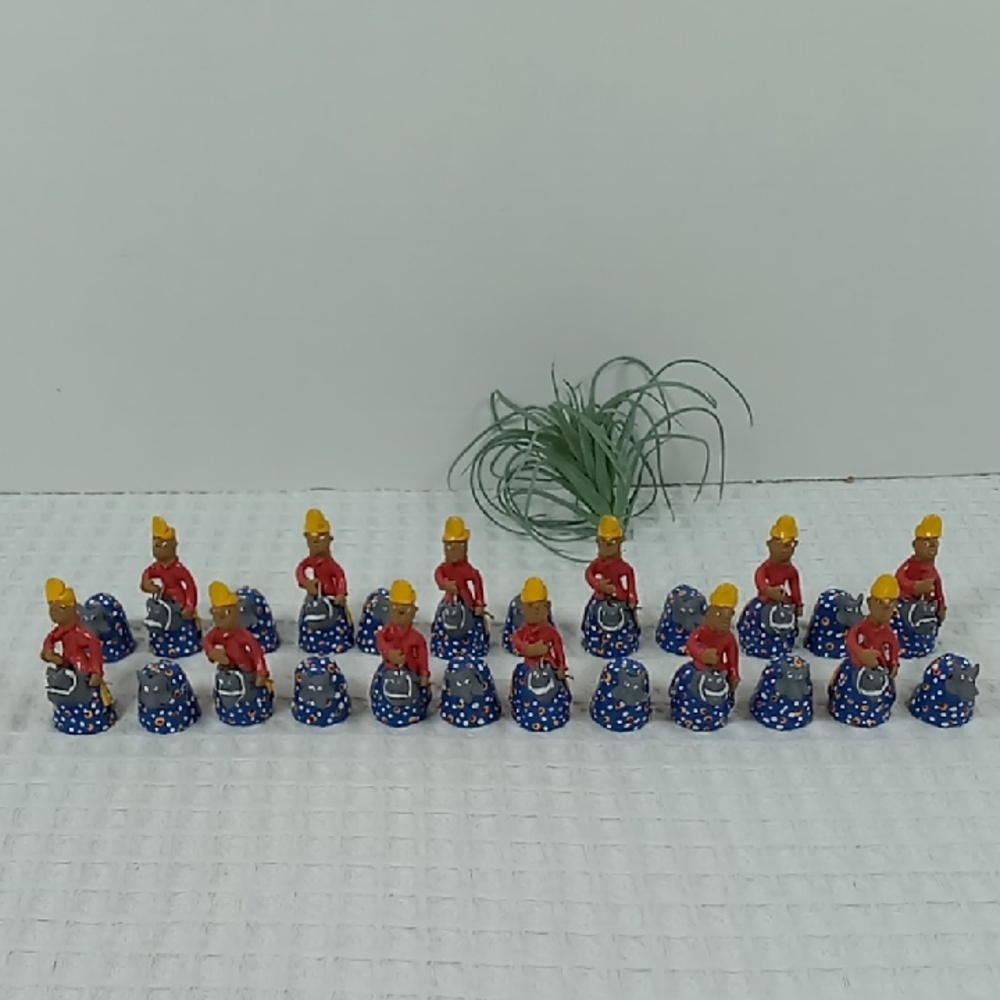 Vintage Brazilian Folk Art Checkers/Droughts Pieces Set Of 24 12 Horsemen 12 Cow